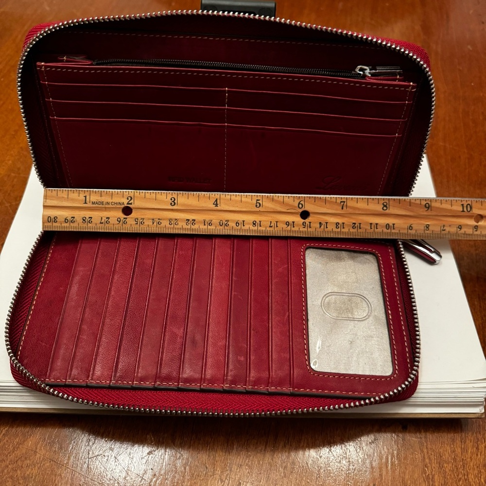 Red Leather Wallet. Lavemi RFID Blocking.Large for phones,passports.Wriststrap.